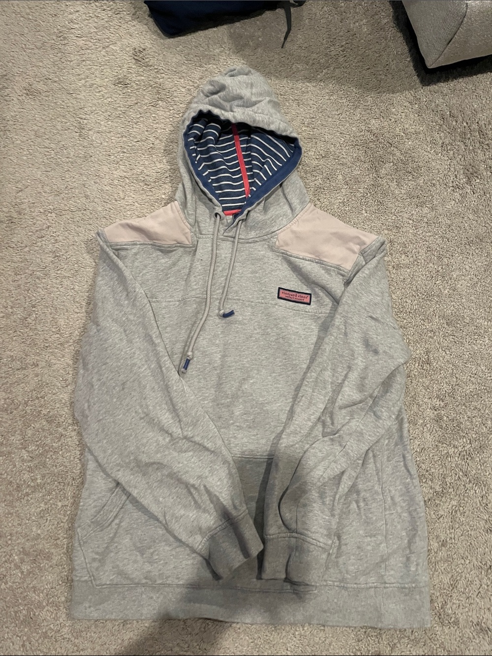 Vineyard Vines Heather Gray Hooded Sweatshirt with Navy Lined Hood